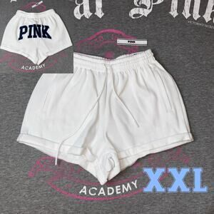 VS PINK Limited Edition Varsity Blue & White Ivy Fleece Rolled Hem Shorts- XXL